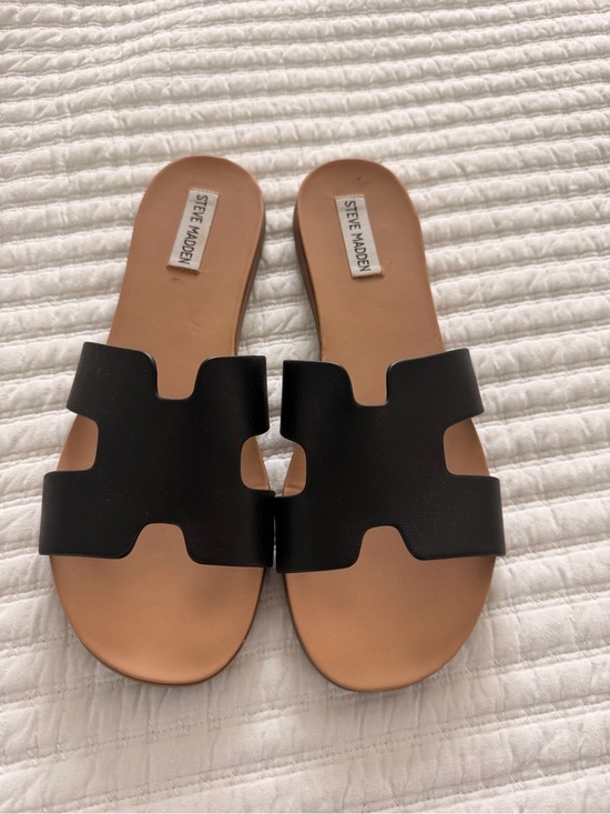 Steve Madden Shoes - Steve Madden Black and Tan Slide Sandals